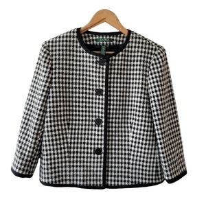 Lauren Ralph Lauren Black and White Gingham Wool Blend Jacket